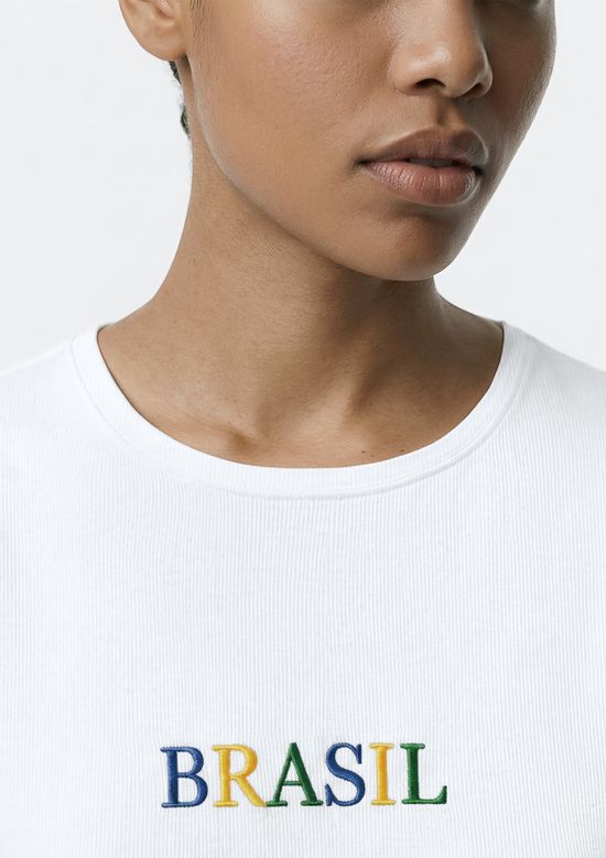 Foto do produto: Camiseta Feminina Cropped Com Bordado Drop Brasil - Off white