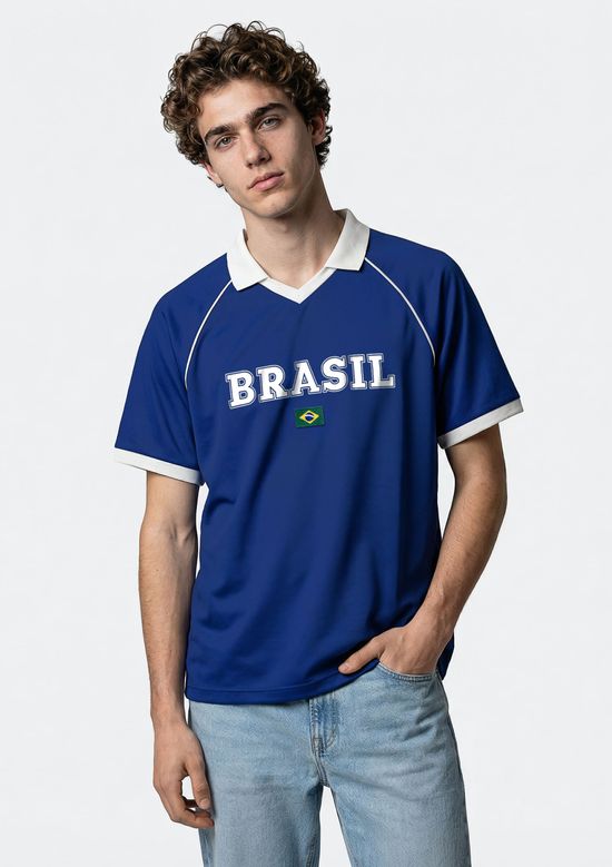 Foto do produto: Polo Masculina Esportiva Com Bordado Drop Brasil - Azul