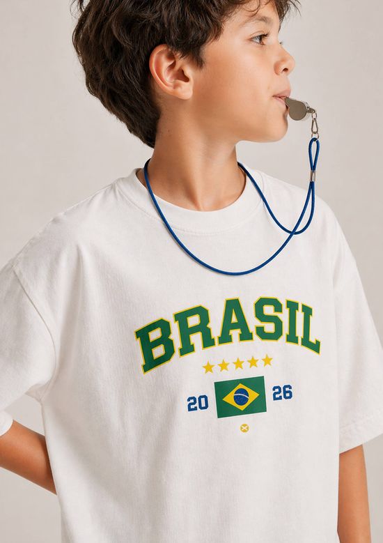 Foto do produto: Camiseta Infantil Unissex Estampada Drop Brasil - Off white