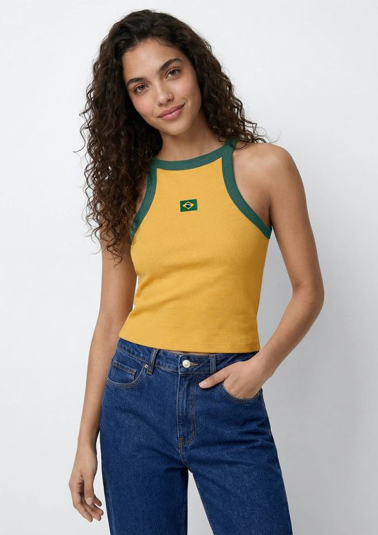 Foto do produto: Regata Feminina Halter Neck Com Patch Drop Brasil - Amarelo