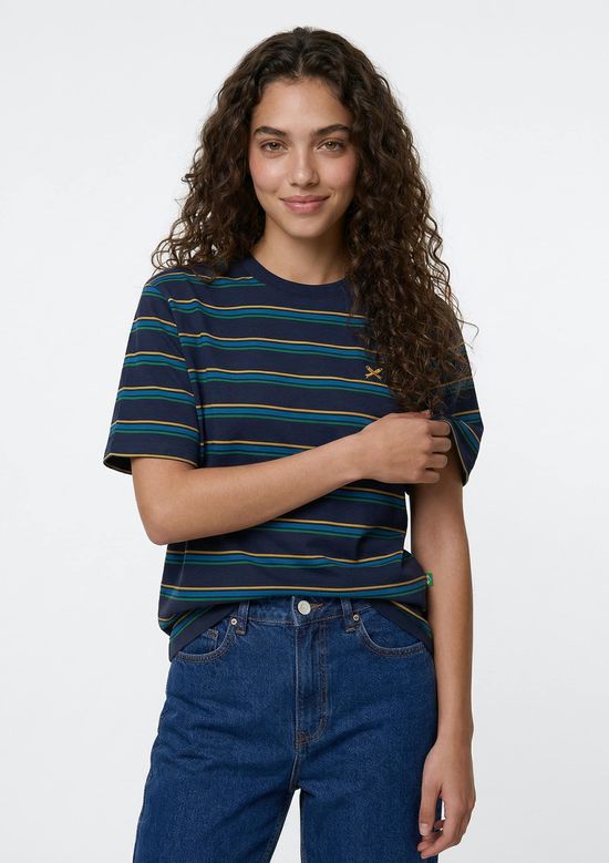 Foto do produto: Camiseta Feminina Listrada Com Bordado Drop Brasil - Azul