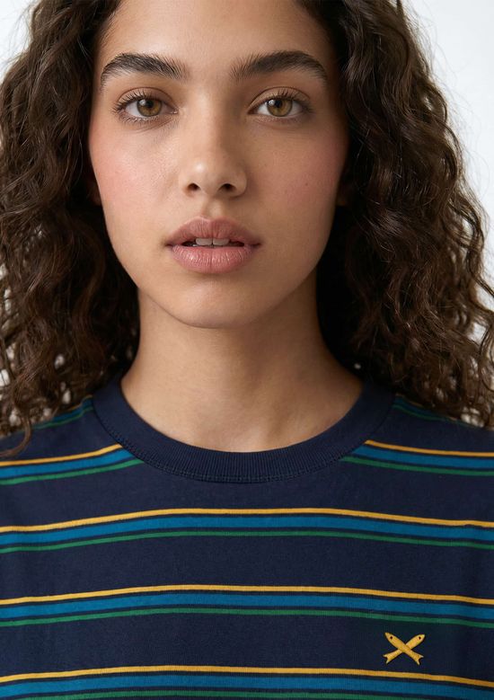 Foto do produto: Camiseta Feminina Listrada Com Bordado Drop Brasil - Azul