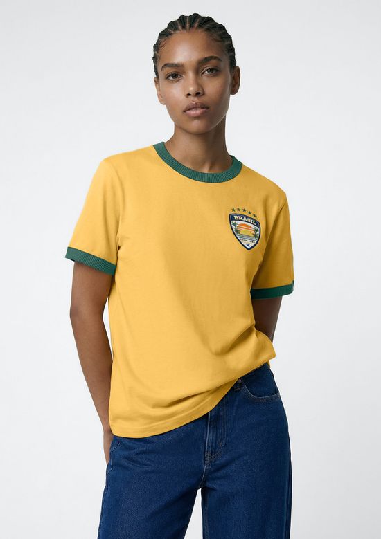 Foto do produto: Camiseta Feminina Com Brasão Drop Brasil - Amarelo