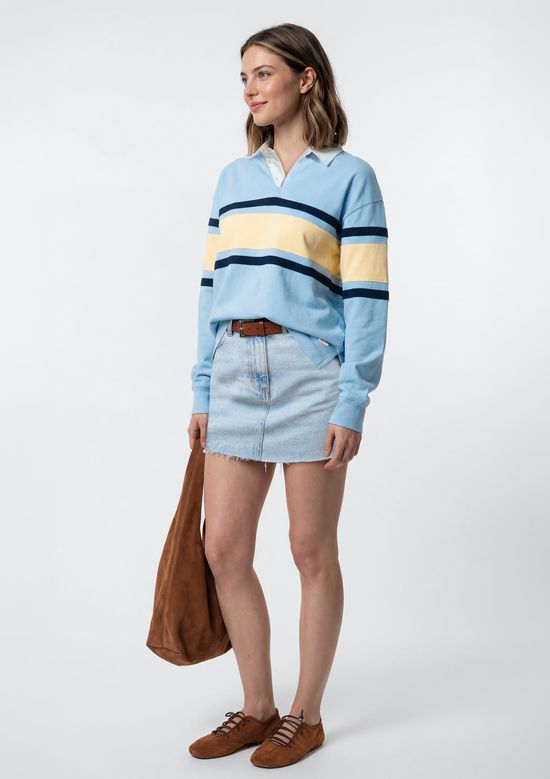 Foto do produto: Polo Feminina Manga Longa Box Com Recortes - Azul