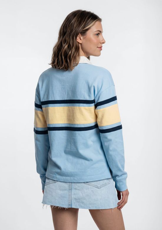 Foto do produto: Polo Feminina Manga Longa Box Com Recortes - Azul