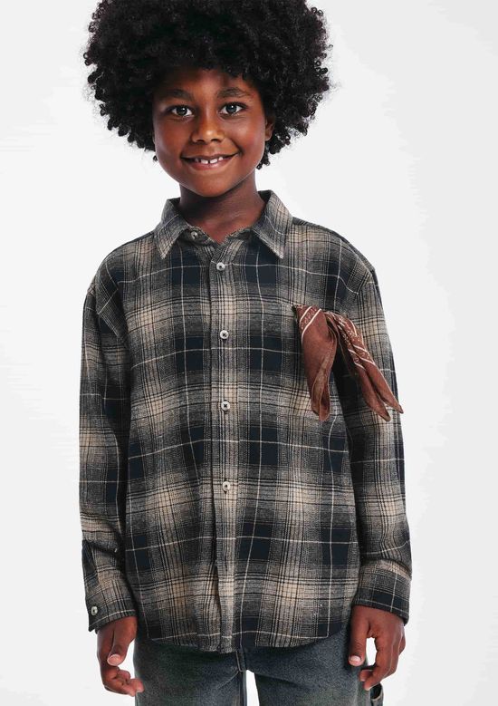 Foto do produto: Camisa Infantil Menino Flanela Xadrez - Preto