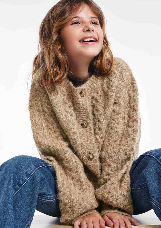 Foto do produto: Cardigan Infantil Menina Em Tricô Trançado - Bege