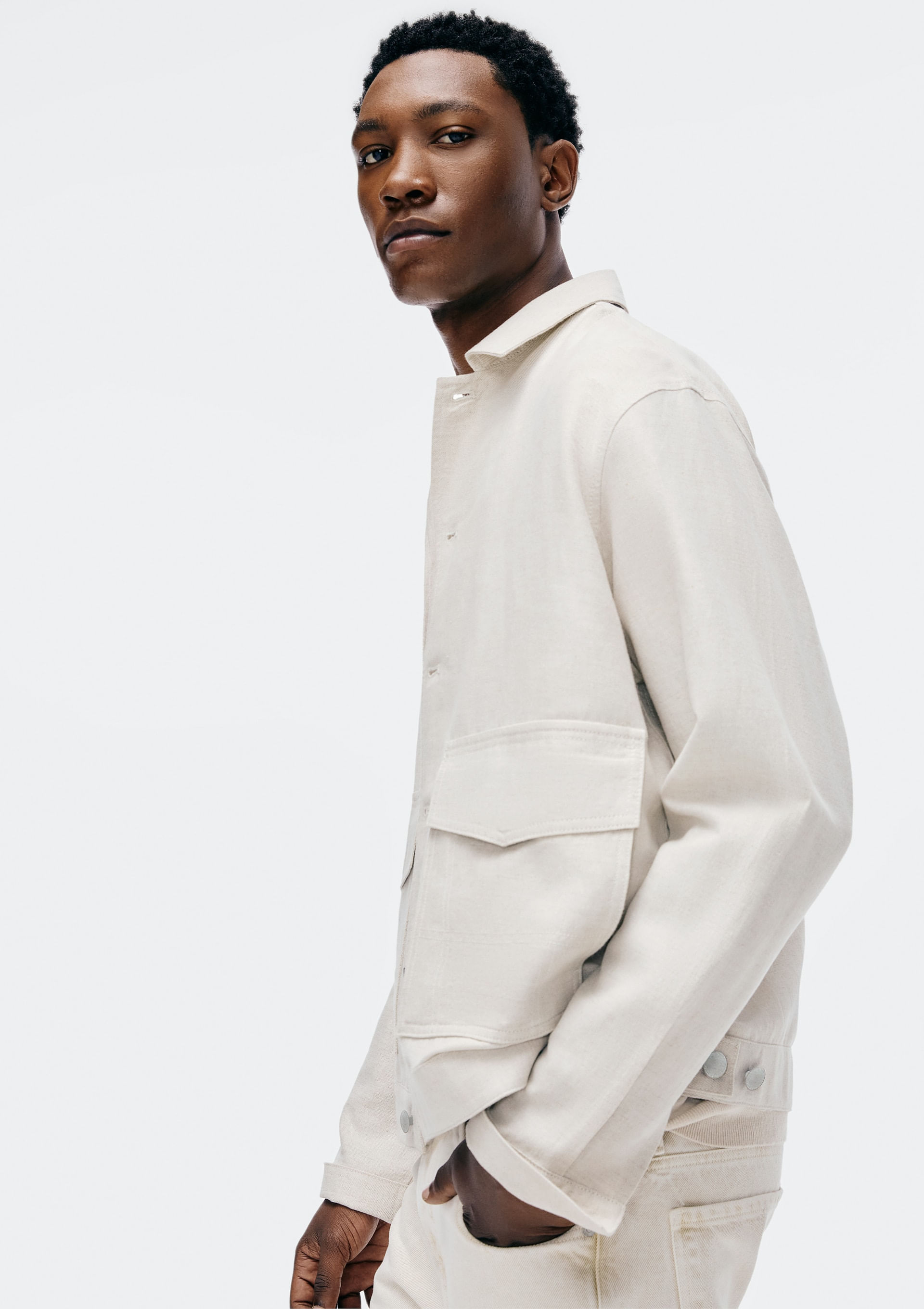 Jaqueta Overshirt Masculina Com Linho - Bege | Hering
