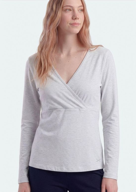 Foto do produto: Blusa Teen Manga Longa Decote V Transpassado - Cinza