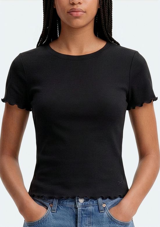 Foto do produto: Blusa Teen Manga Curta Com Fru Fru - Preto