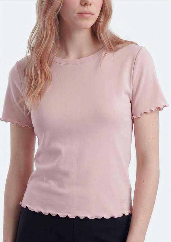 Foto do produto: Blusa Teen Manga Curta Com Fru Fru - Rosa