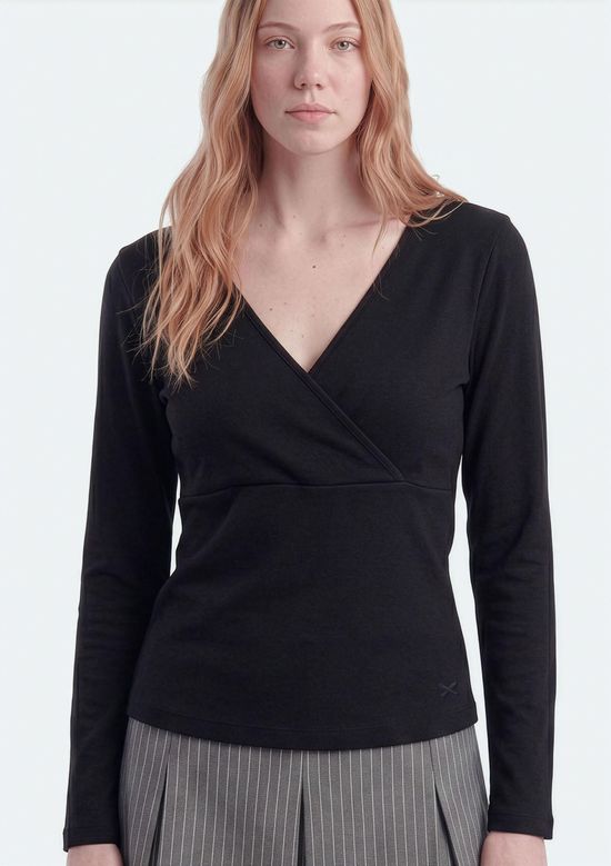 Foto do produto: Blusa Teen Manga Longa Decote V Transpassado - Preto