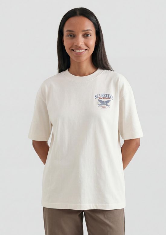 Foto do produto: Blusa Feminina Manga Curta Estampada - Off white