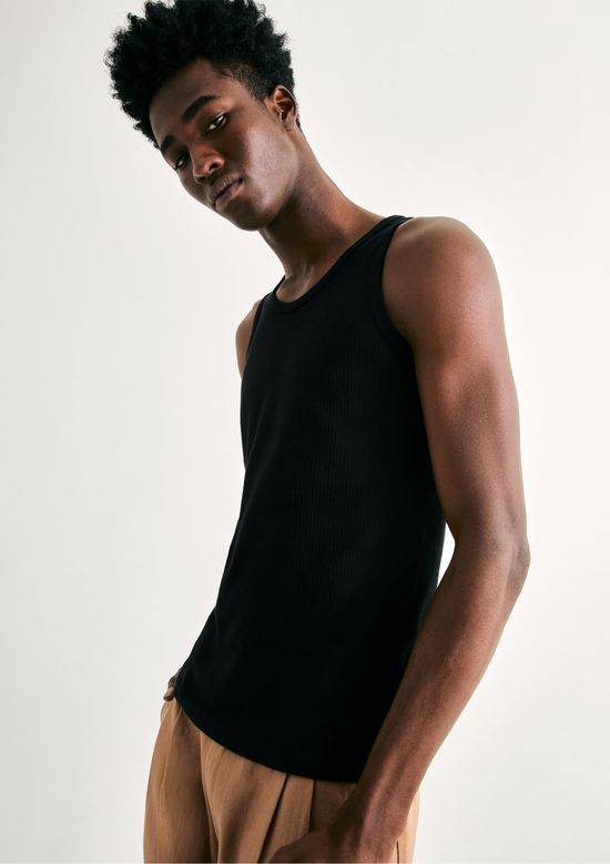 Foto do produto: Regata Básica Masculina Slim Em Ribana Canelada - Preto