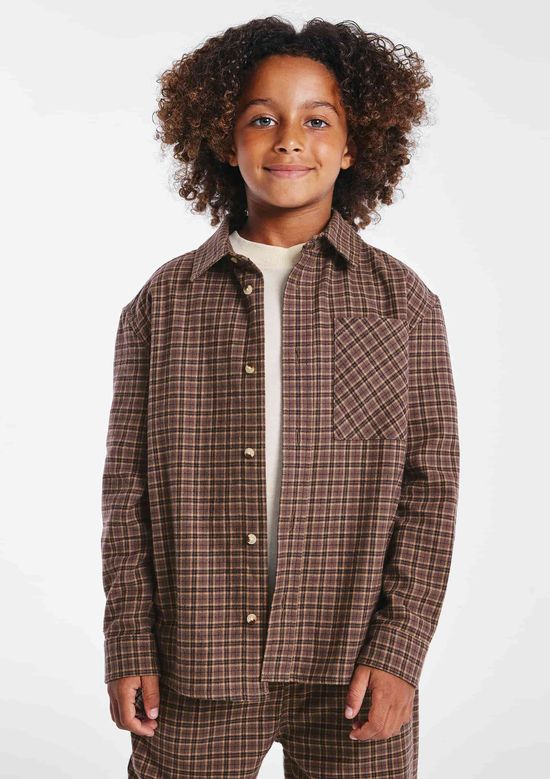 Foto do produto: Camisa Infantil Menino Manga Longa Flanelada Xadrez - Marrom