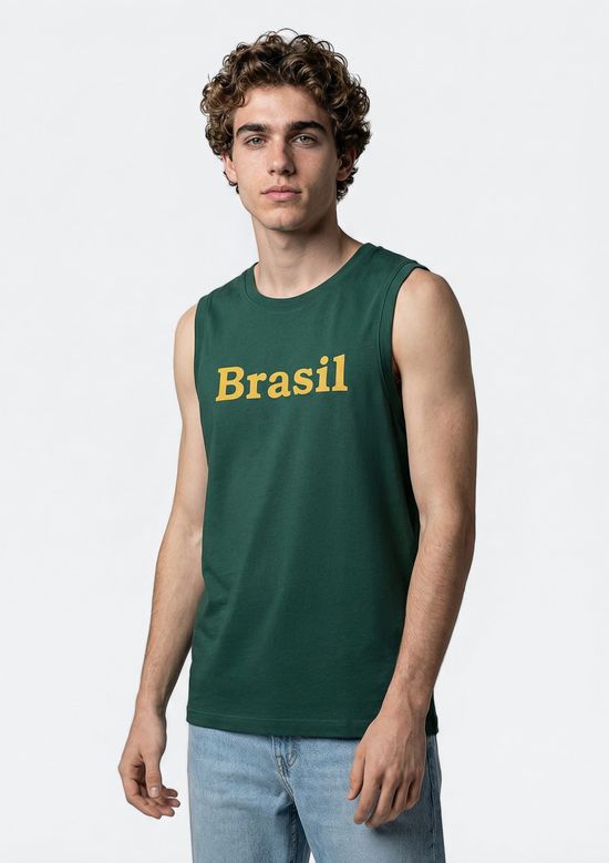 Foto do produto: Regata Masculina Em Malha Com Estampa Drop Brasil - Verde