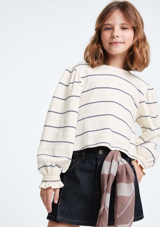 Foto do produto: Blusa Bata Infantil Menina Manga Longa Listrada - Creme