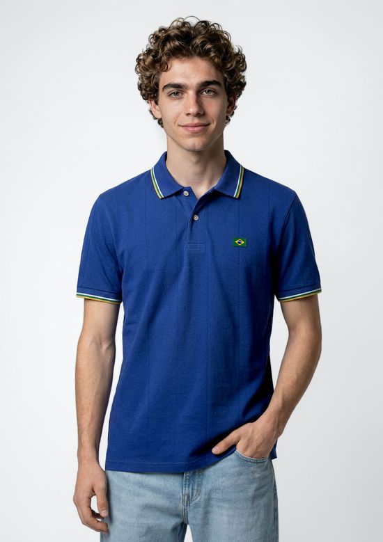 Foto do produto: Polo Masculina Esportiva Com Patch Drop Brasil - Azul