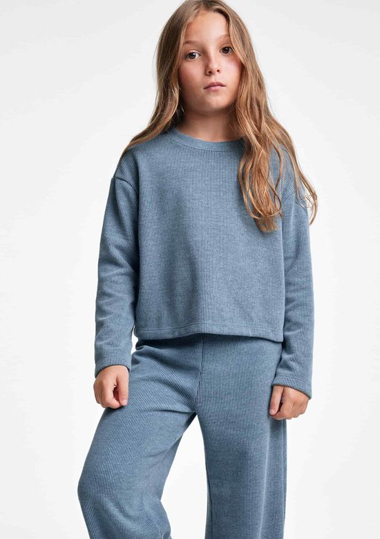 Foto do produto: Blusa Infantil Menina Manga Longa Em Veludo Estonado - Azul