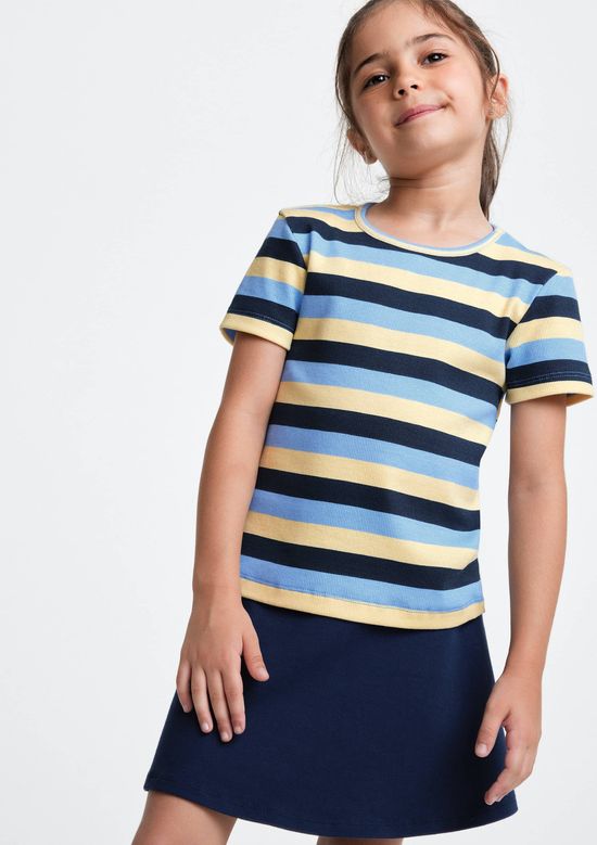 Foto do produto: Blusa Infantil Menina Manga Curta Em Ribana Estampada - Azul