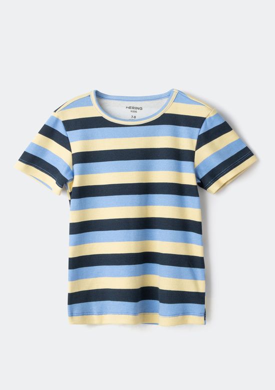 Foto do produto: Blusa Infantil Menina Manga Curta Em Ribana Estampada - Azul