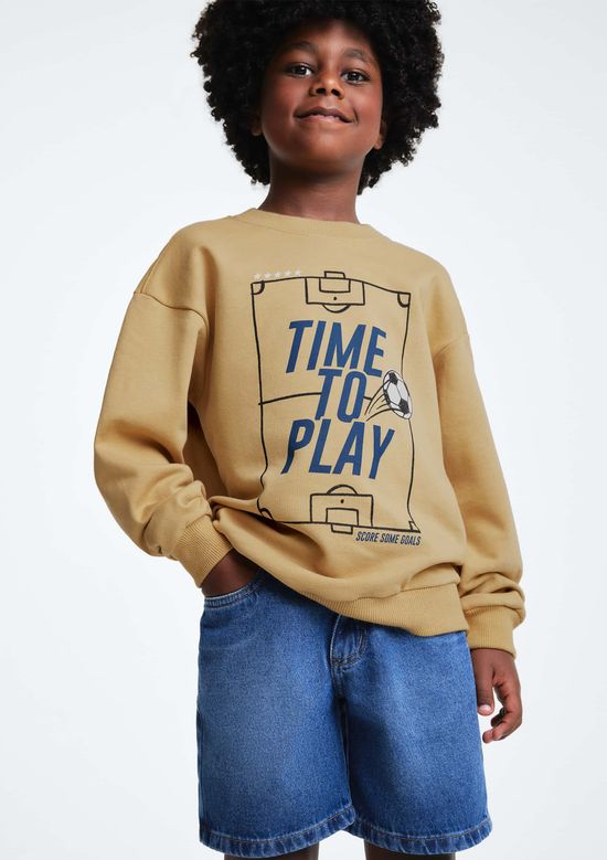 Foto do produto: Blusão Infantil Menino Em Moletom Estampado - Bege
