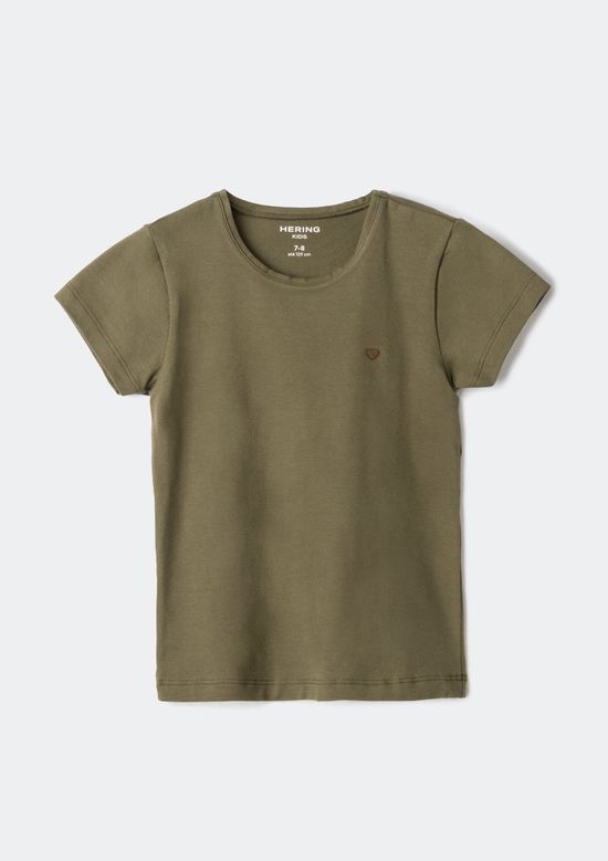 Foto do produto: Blusa Básica Infantil Menina Manga Curta Slim Com Bordado Coração - Verde