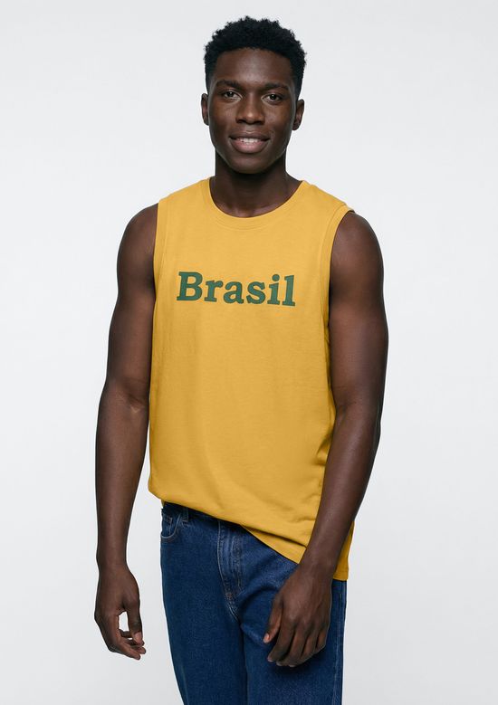 Foto do produto: Regata Masculina Em Malha Com Estampa Drop Brasil - Amarelo