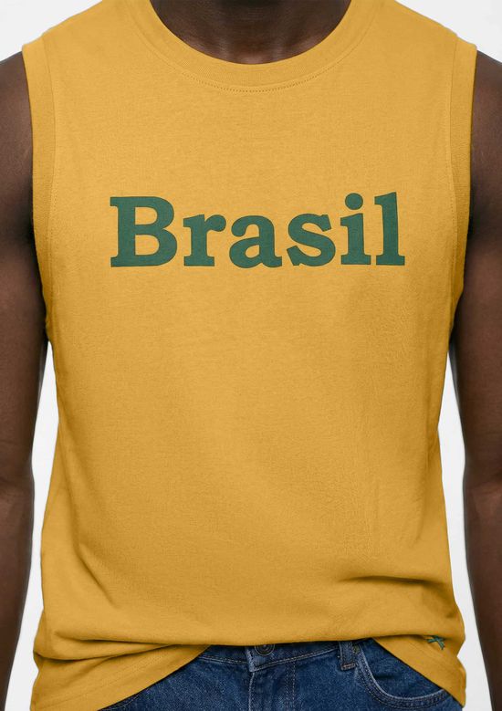 Foto do produto: Regata Masculina Em Malha Com Estampa Drop Brasil - Amarelo