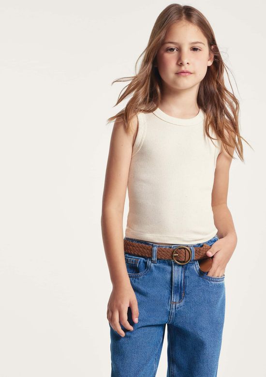 Foto do produto: Regata Infantil Menina Em Ribana Com Linho - Creme