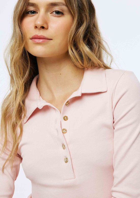Foto do produto: Polo Feminina Manga Longa Em Ribana Ultra Soft - Rosa