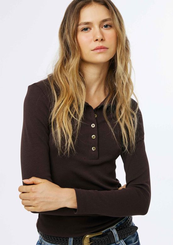 Foto do produto: Polo Feminina Manga Longa Em Ribana Ultra Soft - Marrom