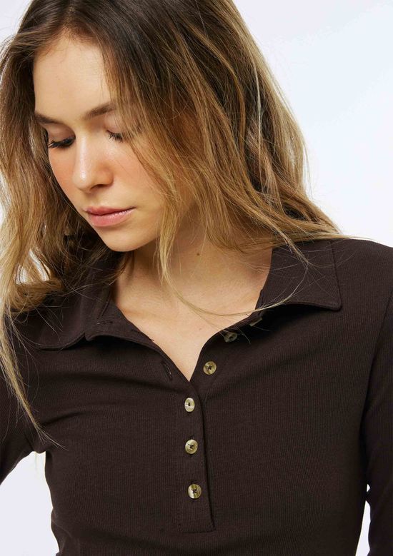 Foto do produto: Polo Feminina Manga Longa Em Ribana Ultra Soft - Marrom