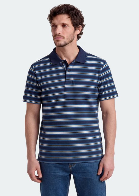 Foto do produto: Camisa Polo Masculina Em Piquet Fio Tinto - Azul