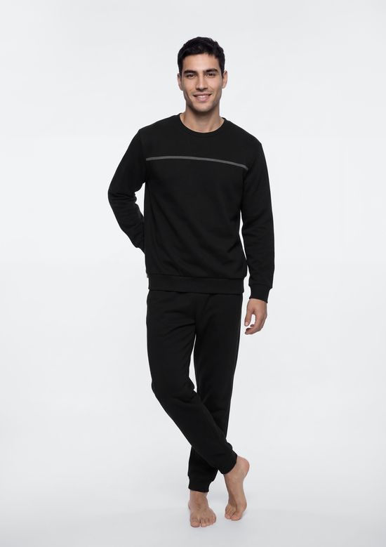 Foto do produto: Pijama Longo Masculino Em Moletom Peluciado - Preto
