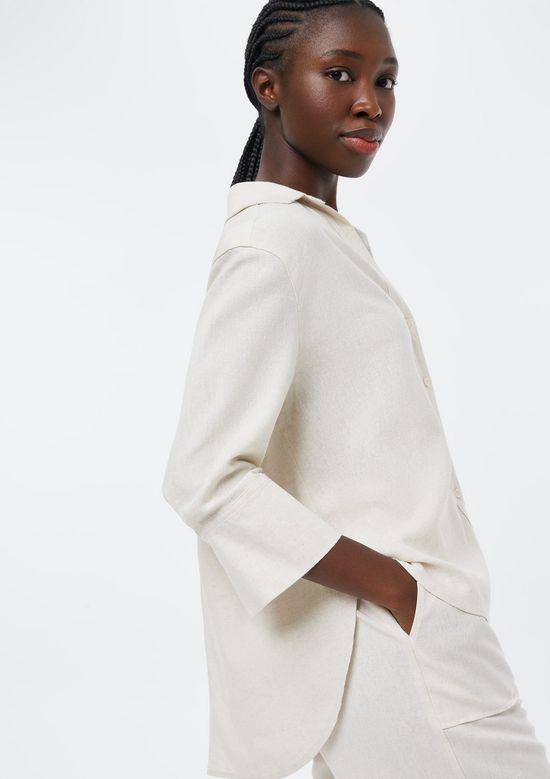 Foto do produto: Camisa Feminina Manga 7/8 Com Linho - Off white