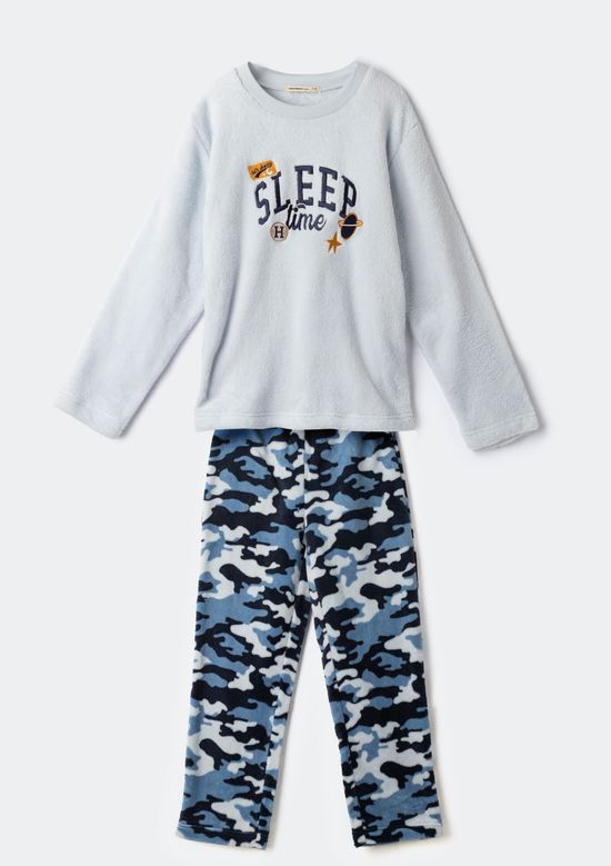 Foto do produto: Pijama Infantil Menino Longo Estampado Em Fleece - Azul