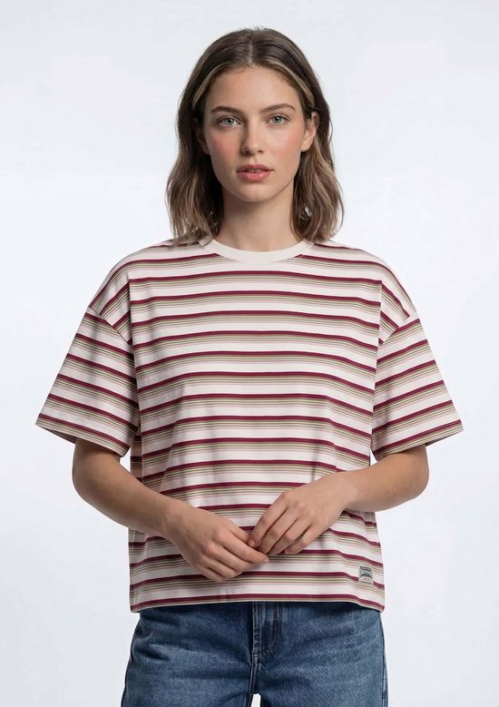 Foto do produto: Camiseta Feminina Box Listrada - Off white