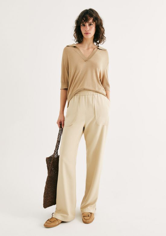 Foto do produto: Calça Feminina Carrot Cintura Alta Em Viscose Creponada - Creme