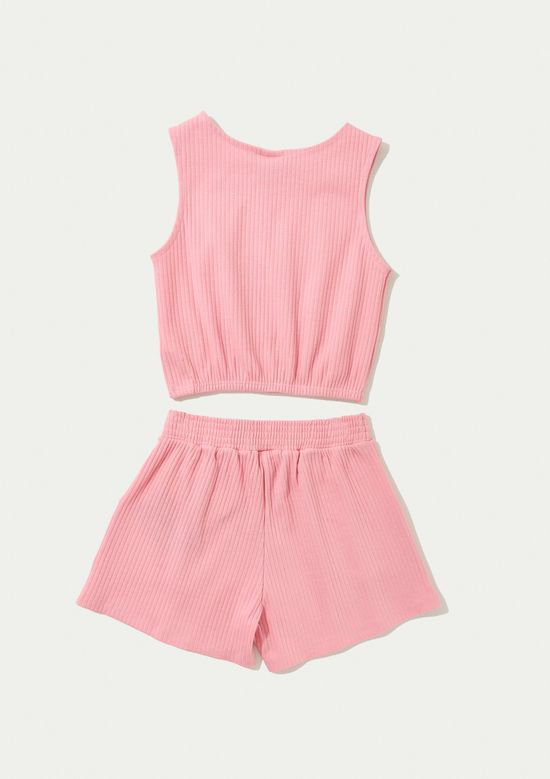 Foto do produto: Conjunto Curto Infantil Menina Em Ribana Canelada - Rosa