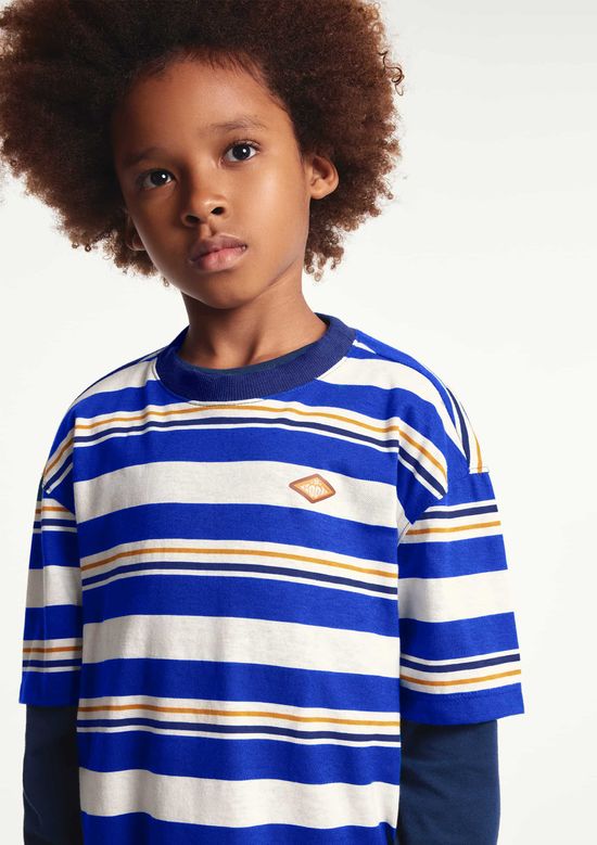 Foto do produto: Camiseta Infantil Menino Listrada Com Patch - Azul