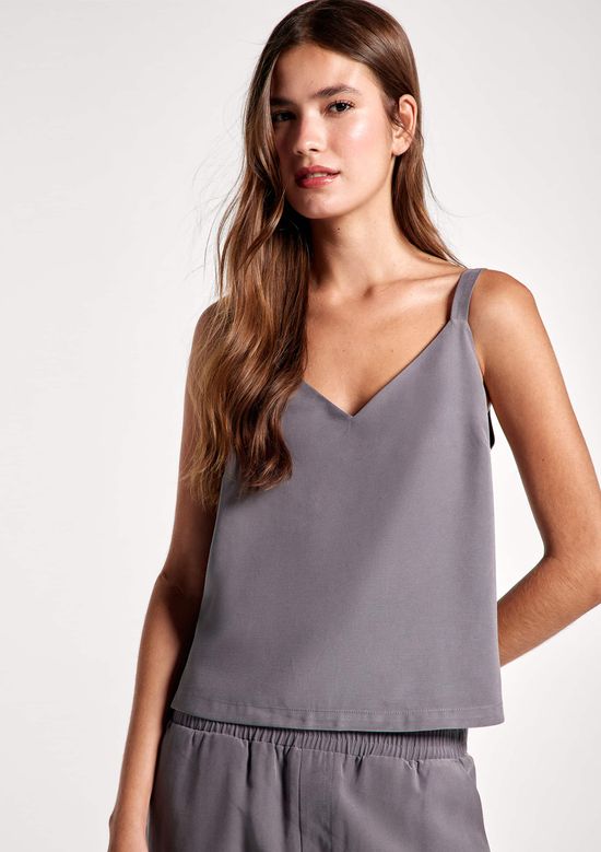 Foto do produto: Regata Feminina Decote V Em Peach Touch - Cinza