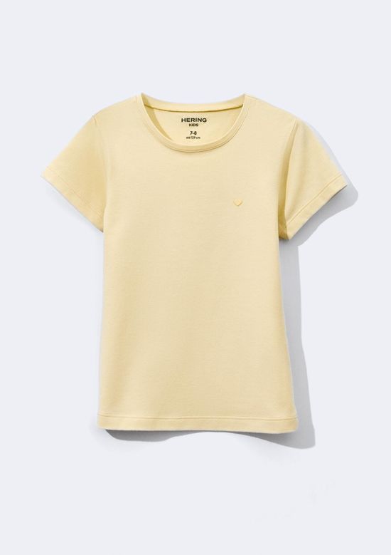 Foto do produto: Blusa Básica Infantil Menina Manga Curta Slim Com Bordado Coração - Amarelo