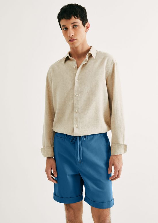 Foto do produto: Bermuda Básica Masculina Em Sarja Com Elastano - Azul