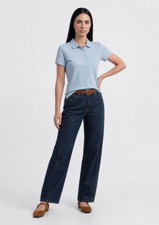 Foto do produto: Polo Feminina Bordada Em Malha Piquet - Azul
