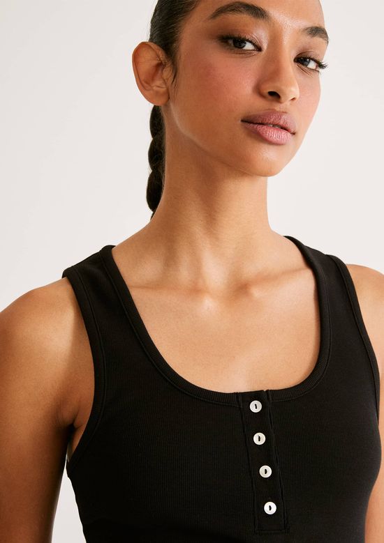 Foto do produto: Regata Feminina Canelada Com Botões - Preto