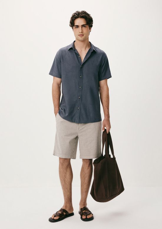 Foto do produto: Camisa Masculina Manga Curta Slim Com Linho - Azul