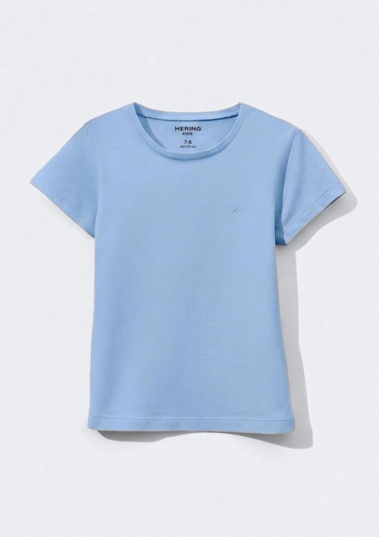 Foto do produto: Blusa Básica Infantil Menina Manga Curta Slim Com Bordado Coração - Azul