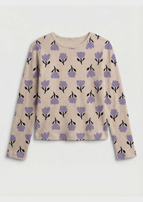 Foto do produto: Blusa Infantil Menina Manga Longa Em Ribana - Creme