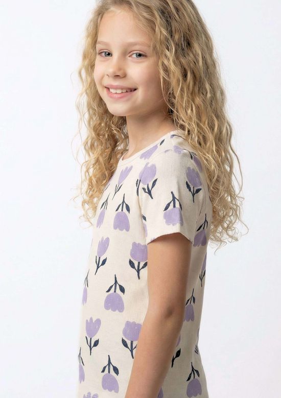 Foto do produto: Blusa Infantil Menina Manga Curta Em Ribana Estampada - Creme